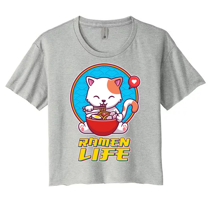 Cute Japanese Ramen Life Kitty Women's Crop Top Tee