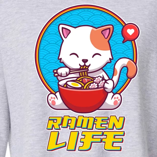 Cute Japanese Ramen Life Kitty Cropped Pullover Crew