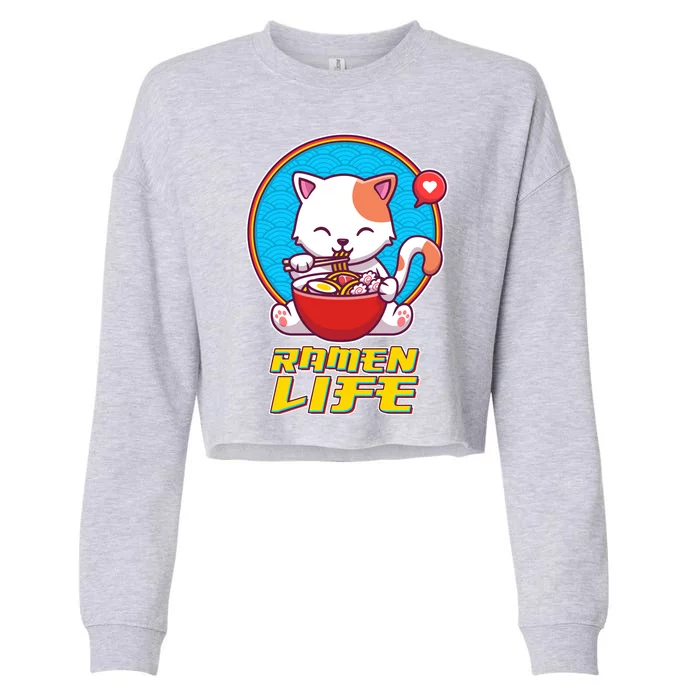 Cute Japanese Ramen Life Kitty Cropped Pullover Crew