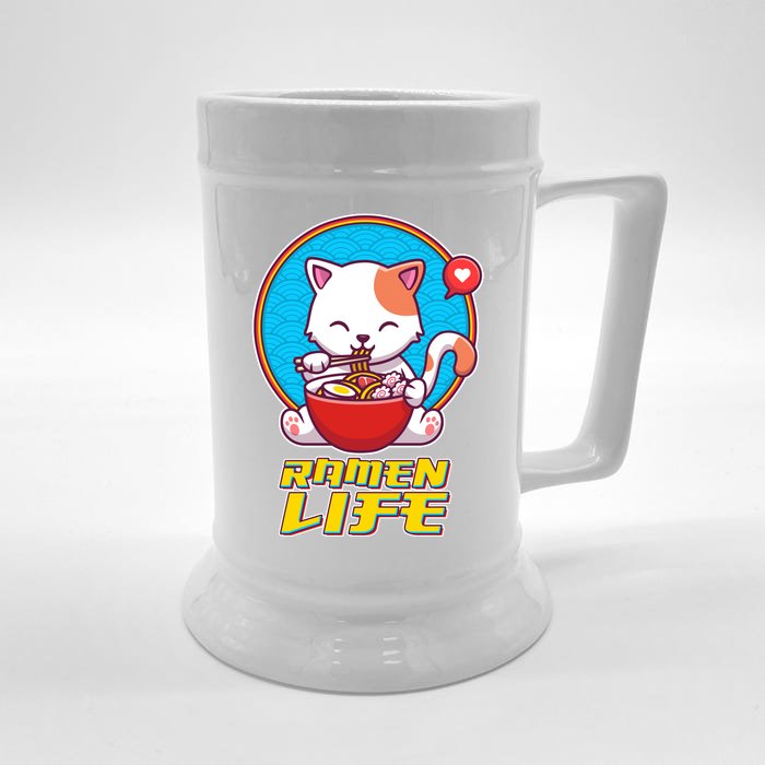 Cute Japanese Ramen Life Kitty Front & Back Beer Stein