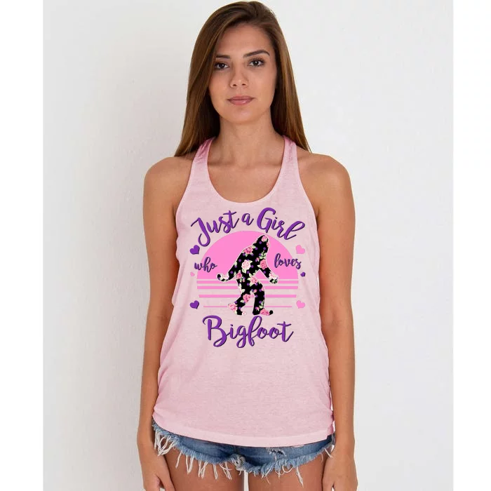 Cute Just a Girl Who Loves Bigfoot Women's Knotted Racerback Tank