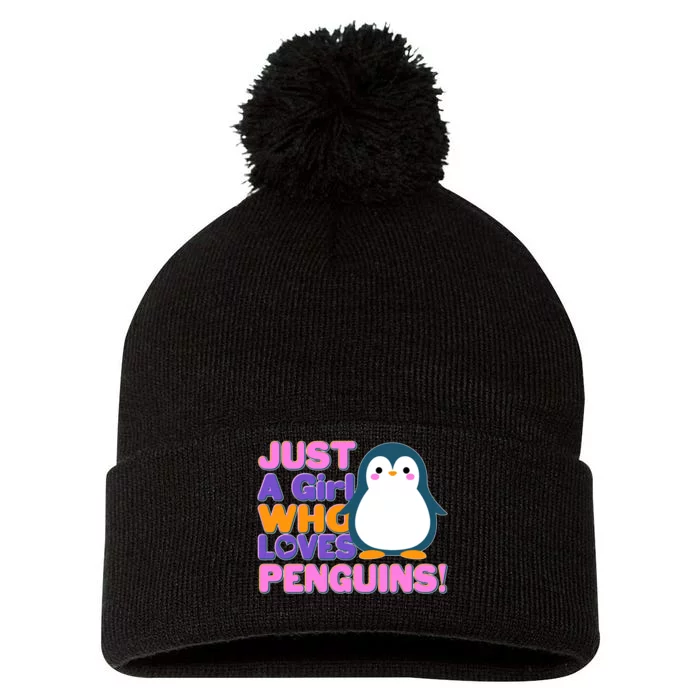 Cute Just A Girl Who Loves Penguins Pom Pom 12in Knit Beanie