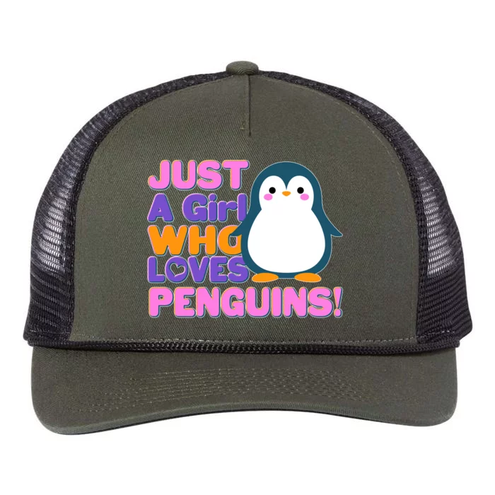 Cute Just A Girl Who Loves Penguins Retro Rope Trucker Hat Cap