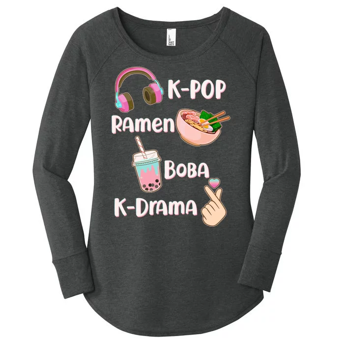 Cute K-Pop Raman Boba K-Drama Women's Perfect Tri Tunic Long Sleeve Shirt