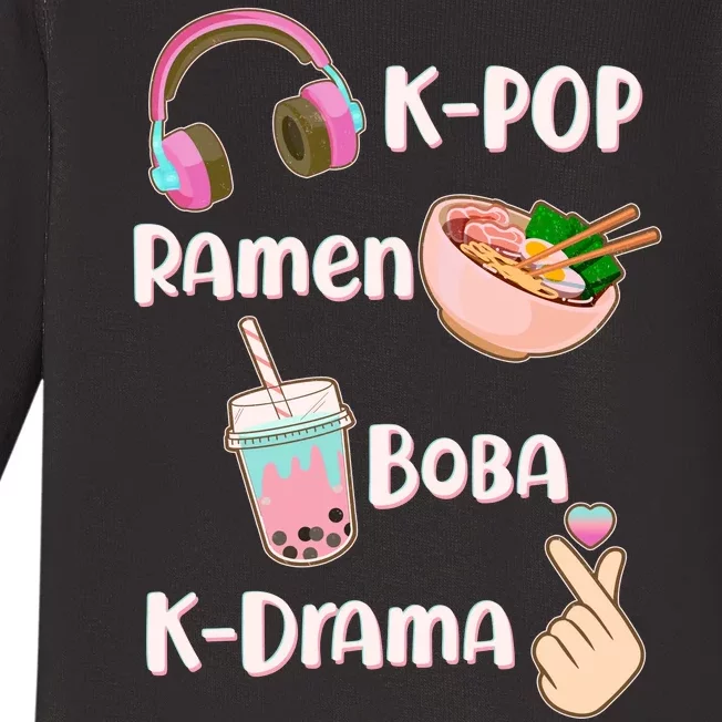 Cute K-Pop Raman Boba K-Drama Baby Long Sleeve Bodysuit