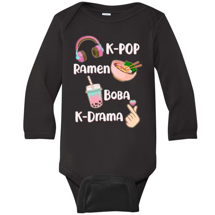 Cute K-Pop Raman Boba K-Drama Baby Long Sleeve Bodysuit