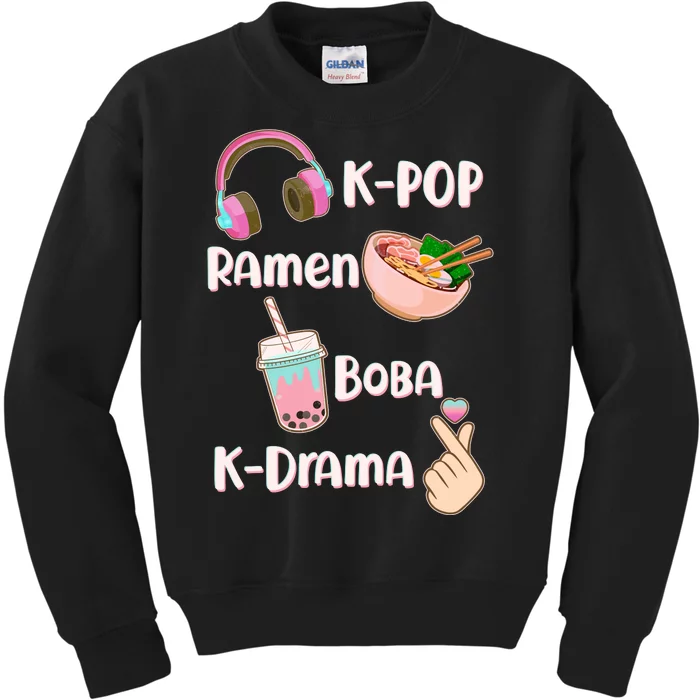 Cute K-Pop Raman Boba K-Drama Kids Sweatshirt