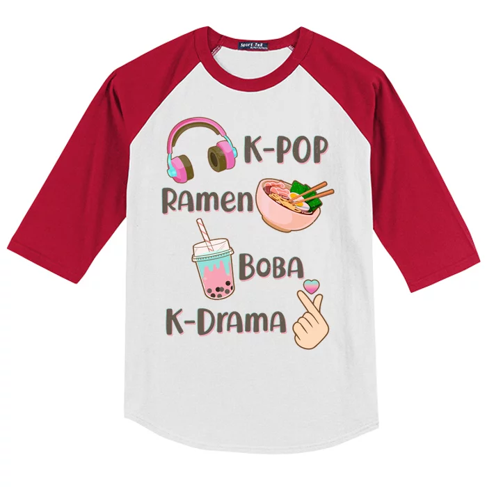 Cute K-Pop Raman Boba K-Drama Kids Colorblock Raglan Jersey