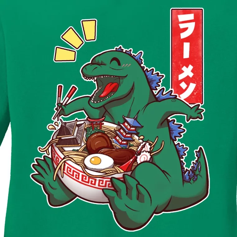 Cute Kaiju Ramen Ladies Long Sleeve Shirt