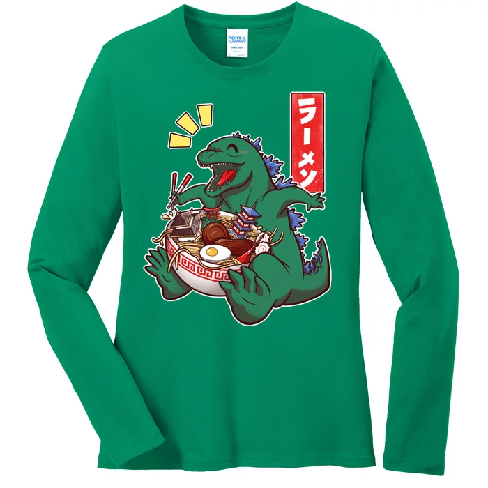 Cute Kaiju Ramen Ladies Long Sleeve Shirt