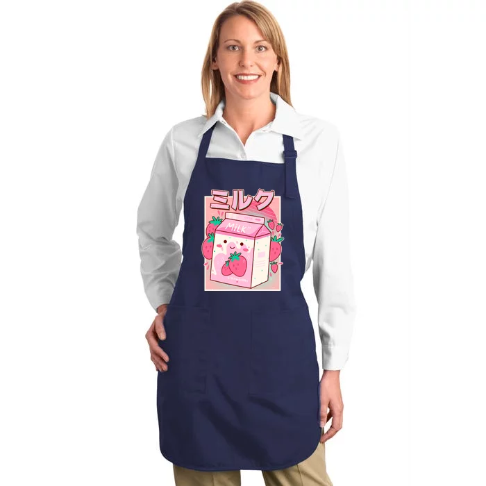 Cute Kawaii Japanese Strawberry Milk Full-Length Apron With Pocket