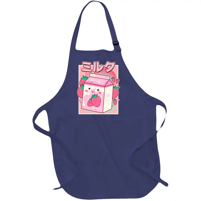 Cute Kawaii Japanese Strawberry Milk Full-Length Apron With Pocket