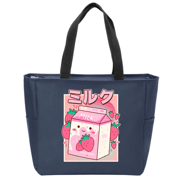 Cute Kawaii Japanese Strawberry Milk Zip Tote Bag