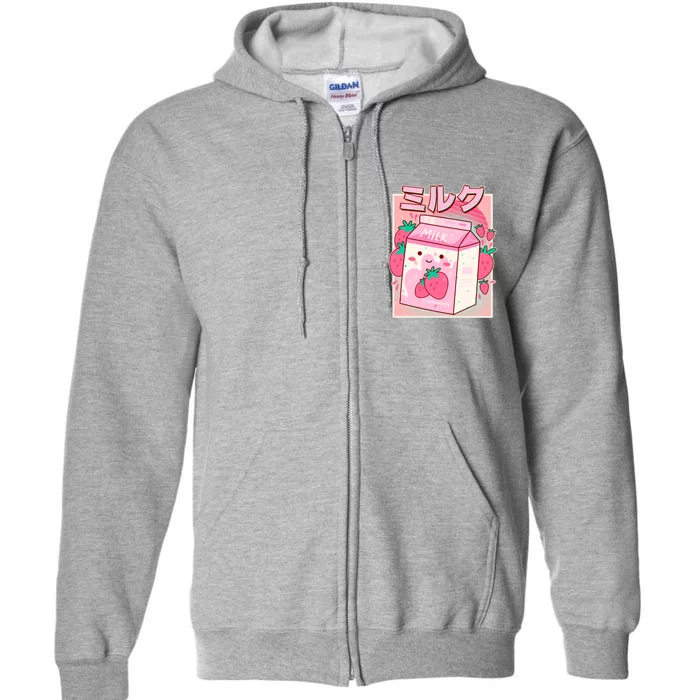 Cute Kawaii Japanese Strawberry Milk Full Zip Hoodie