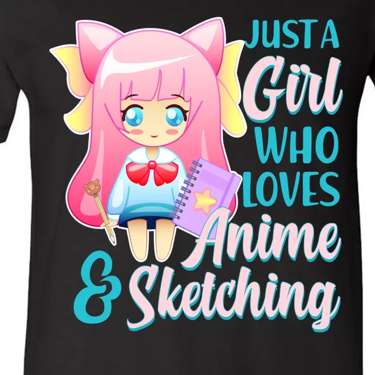 Cute Kawaii Just a Girl Who Loves Anime and Sketching V-Neck T-Shirt