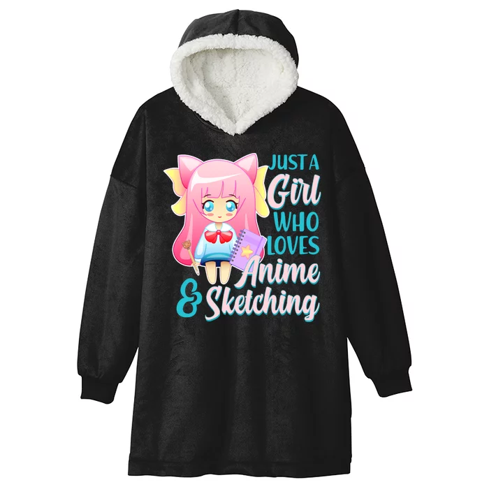 Cute Kawaii Just a Girl Who Loves Anime and Sketching Hooded Wearable Blanket