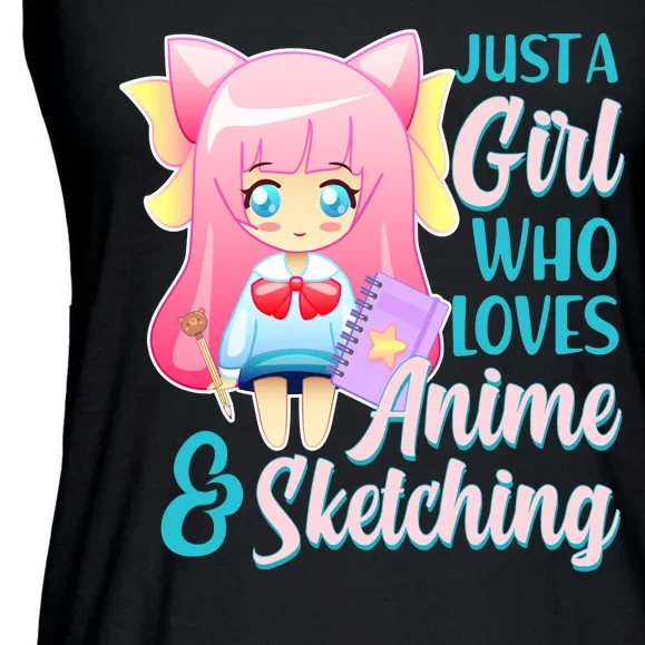 Cute Kawaii Just a Girl Who Loves Anime and Sketching Ladies Essential Flowy Tank