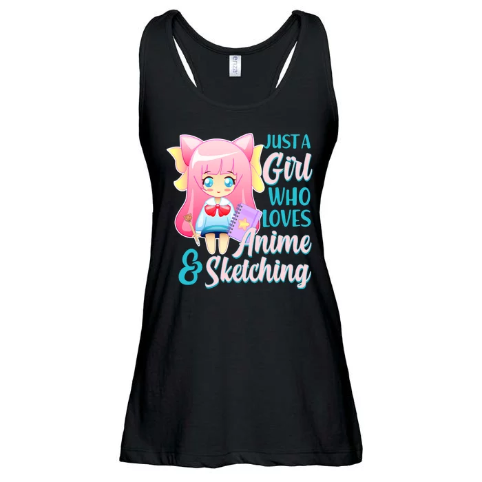 Cute Kawaii Just a Girl Who Loves Anime and Sketching Ladies Essential Flowy Tank