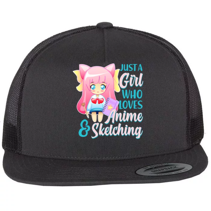 Cute Kawaii Just a Girl Who Loves Anime and Sketching Flat Bill Trucker Hat