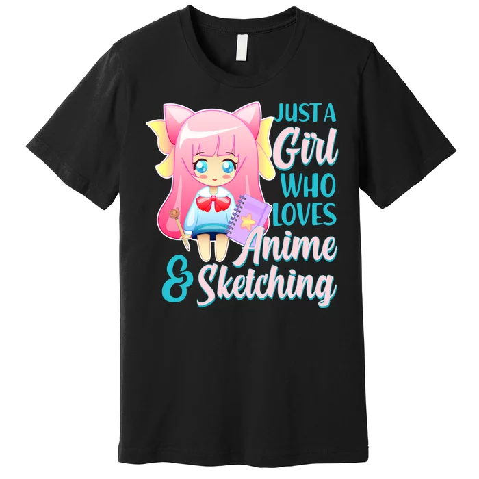 Cute Kawaii Just a Girl Who Loves Anime and Sketching Premium T-Shirt