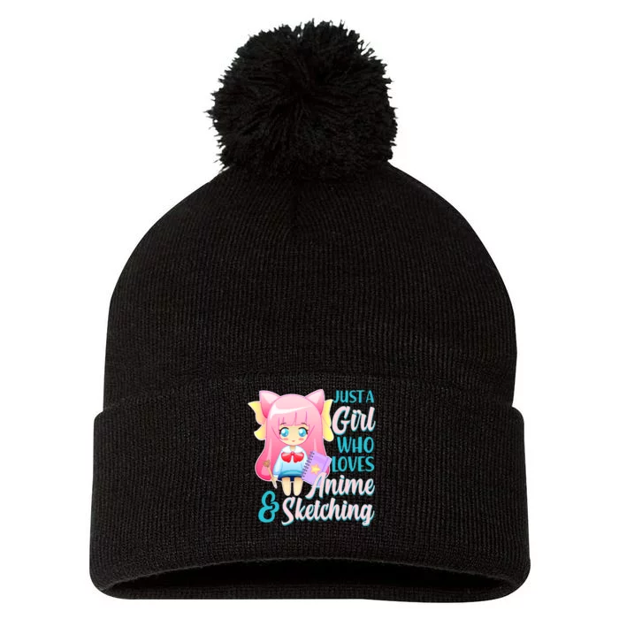 Cute Kawaii Just a Girl Who Loves Anime and Sketching Pom Pom 12in Knit Beanie