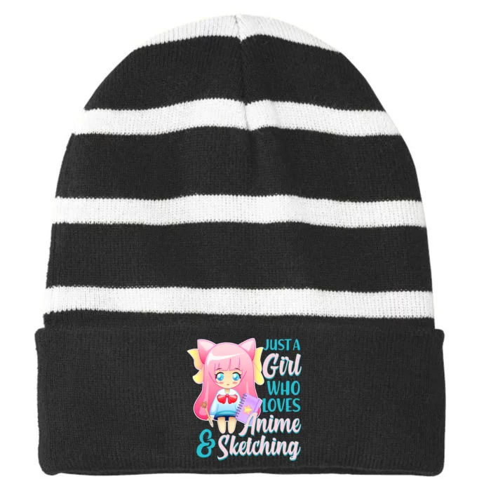 Cute Kawaii Just a Girl Who Loves Anime and Sketching Striped Beanie with Solid Band