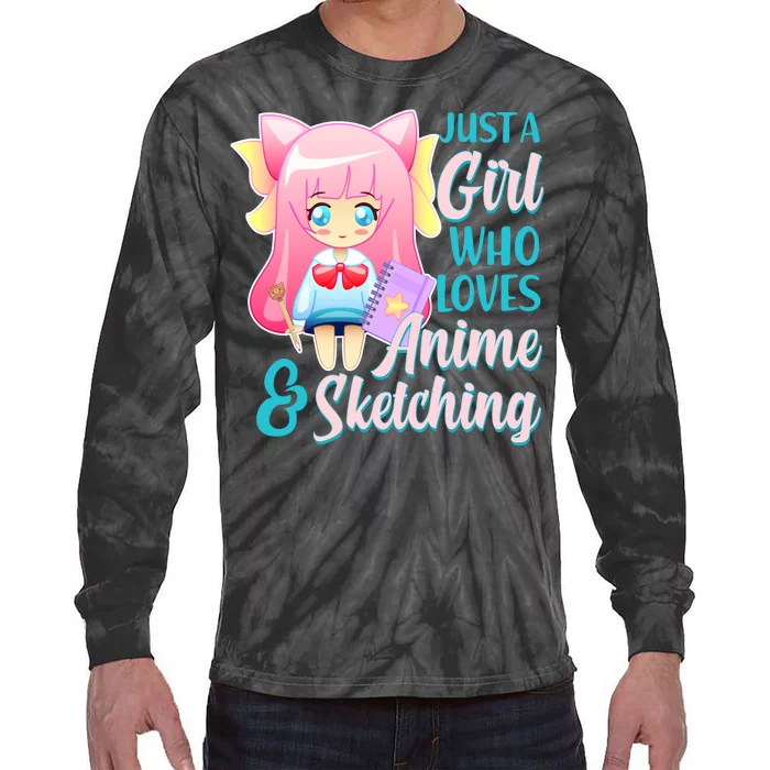 Cute Kawaii Just a Girl Who Loves Anime and Sketching Tie-Dye Long Sleeve Shirt