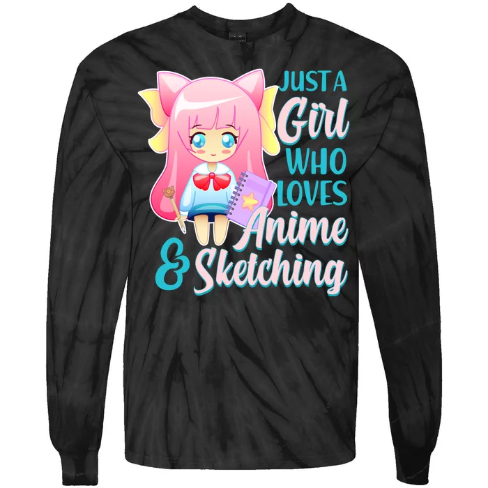 Cute Kawaii Just a Girl Who Loves Anime and Sketching Tie-Dye Long Sleeve Shirt