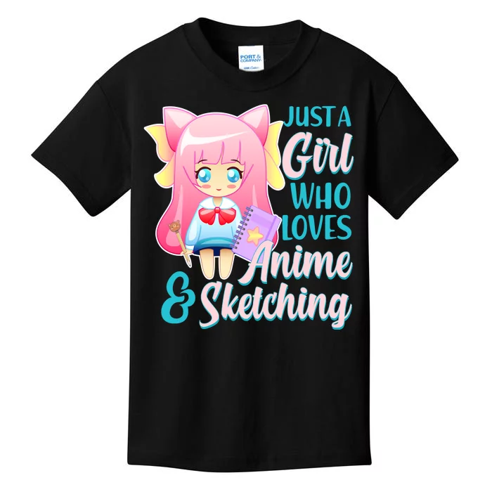 Cute Kawaii Just a Girl Who Loves Anime and Sketching Kids T-Shirt