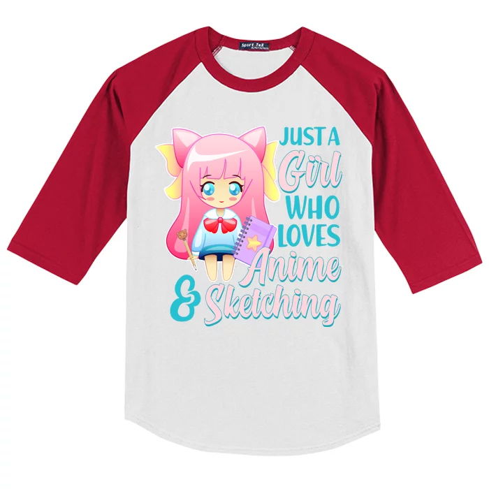 Cute Kawaii Just a Girl Who Loves Anime and Sketching Kids Colorblock Raglan Jersey