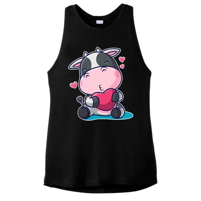 Cute Kawii Cow Hearts Ladies Tri-Blend Wicking Tank