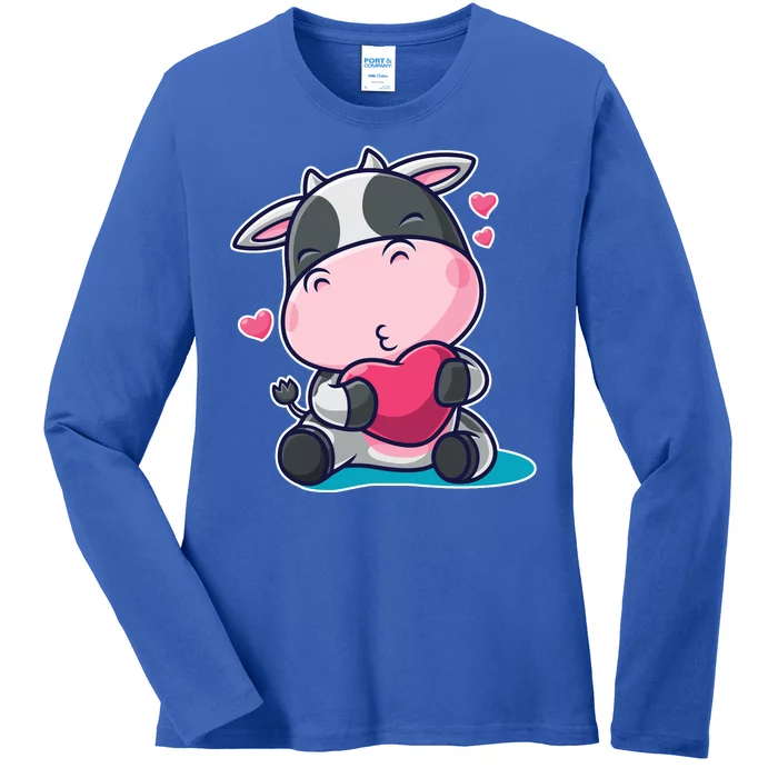 Cute Kawii Cow Hearts Ladies Long Sleeve Shirt