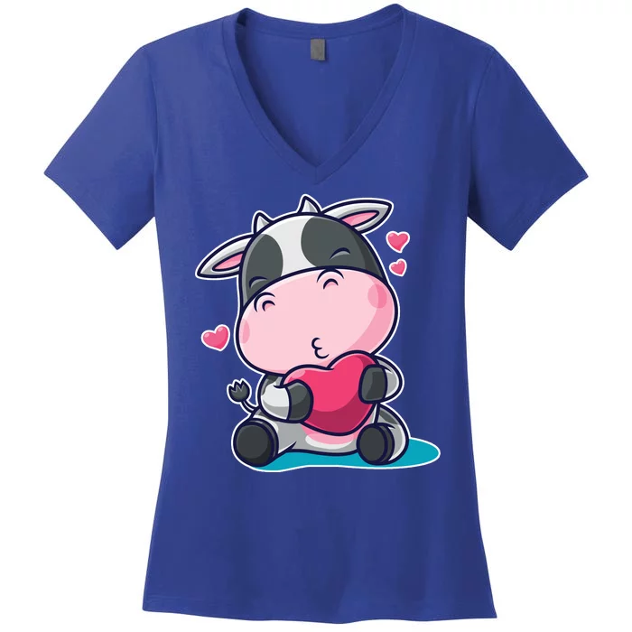 Cute Kawii Cow Hearts Women's V-Neck T-Shirt