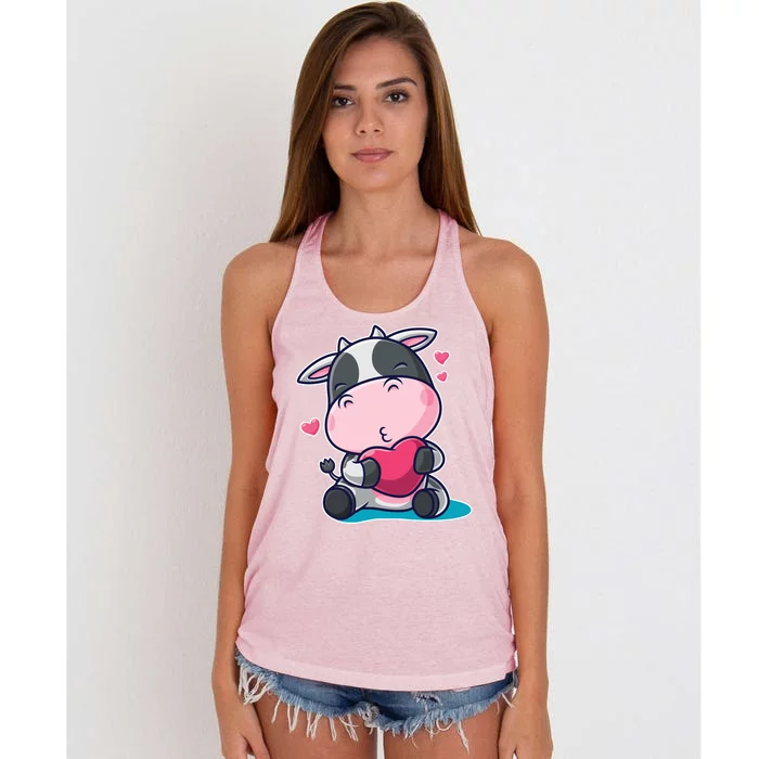 Cute Kawii Cow Hearts Women's Knotted Racerback Tank