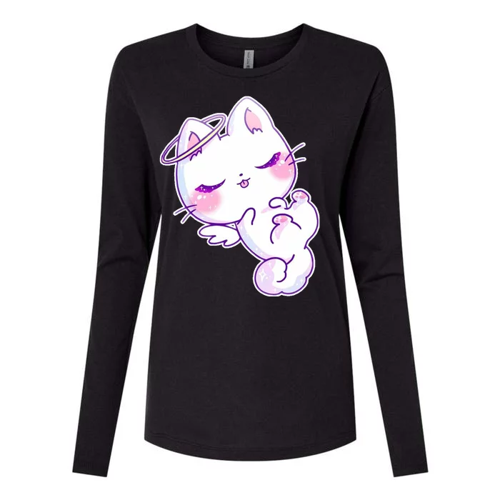 Cute Kitten Angel Womens Cotton Relaxed Long Sleeve T-Shirt