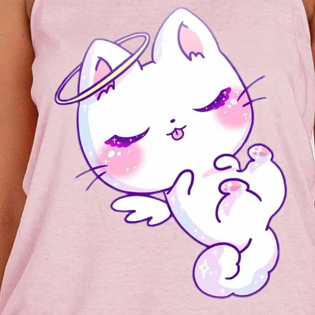 Cute Kitten Angel Women's Knotted Racerback Tank