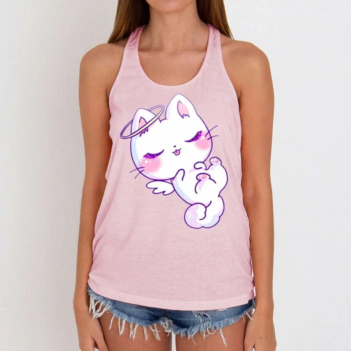 Cute Kitten Angel Women's Knotted Racerback Tank