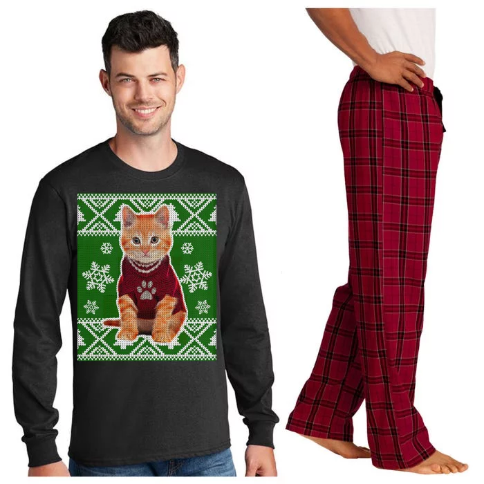 Cute Kitten Ugly Christmas Long Sleeve Pajama Set