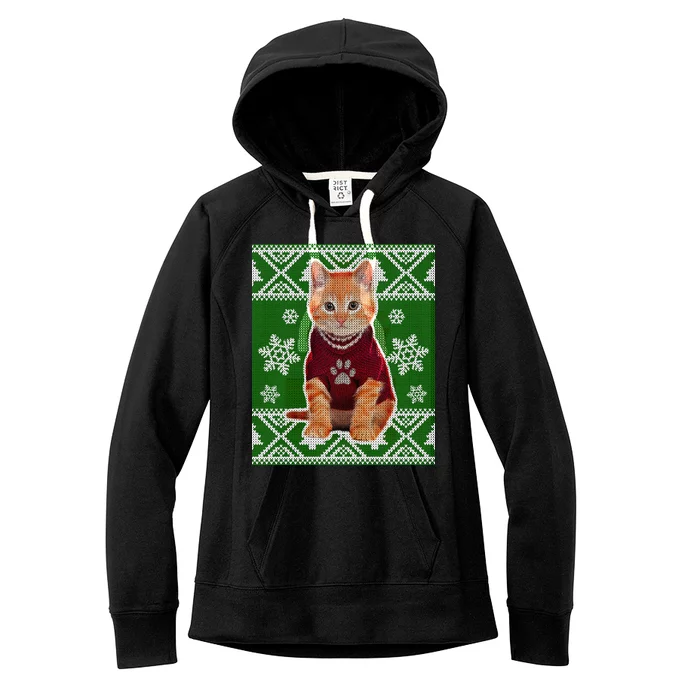 Cute Kitten Ugly Christmas Women's Fleece Hoodie