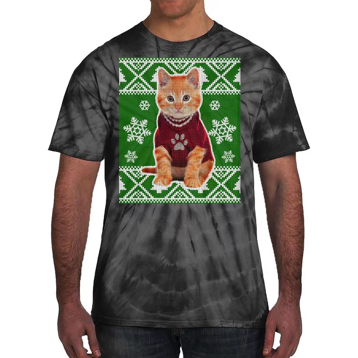 Cute Kitten Ugly Christmas Tie-Dye T-Shirt