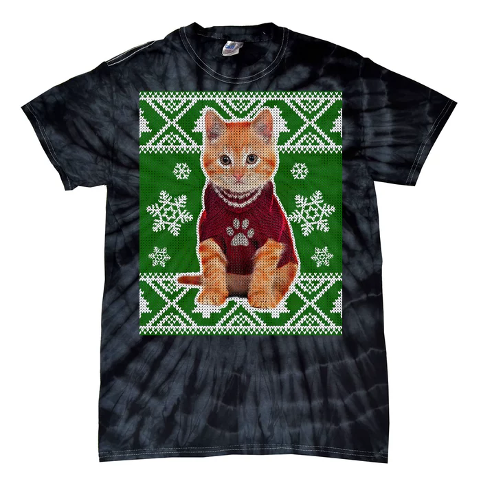 Cute Kitten Ugly Christmas Tie-Dye T-Shirt