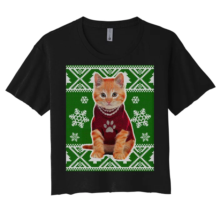 Cute Kitten Ugly Christmas Women's Crop Top Tee