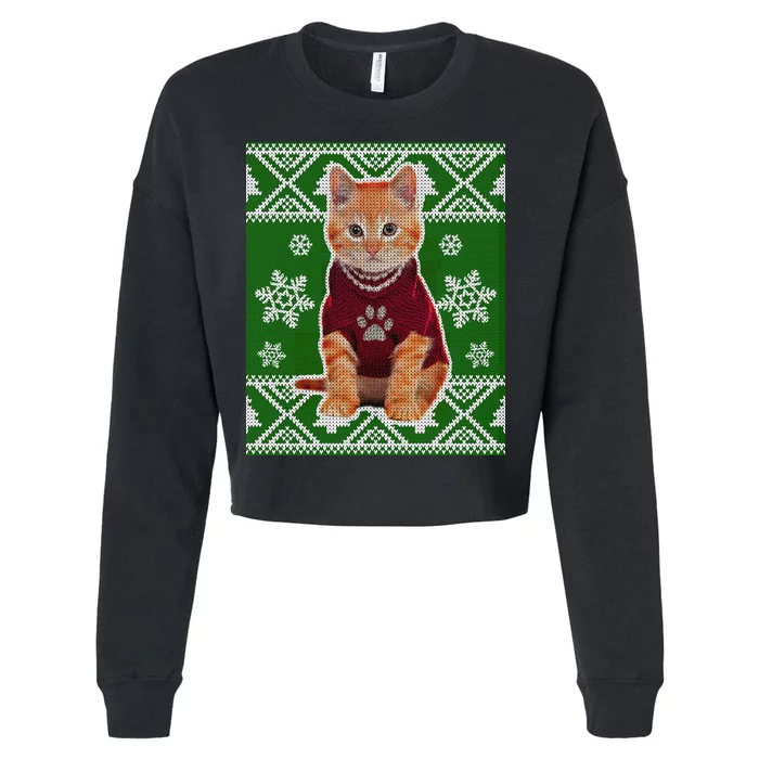 Cute Kitten Ugly Christmas Cropped Pullover Crew