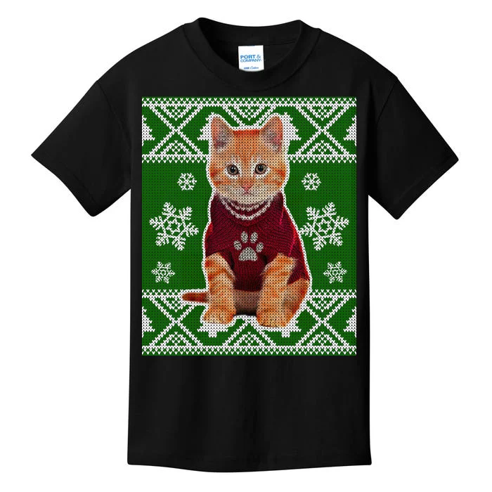 Cute Kitten Ugly Christmas Kids T-Shirt