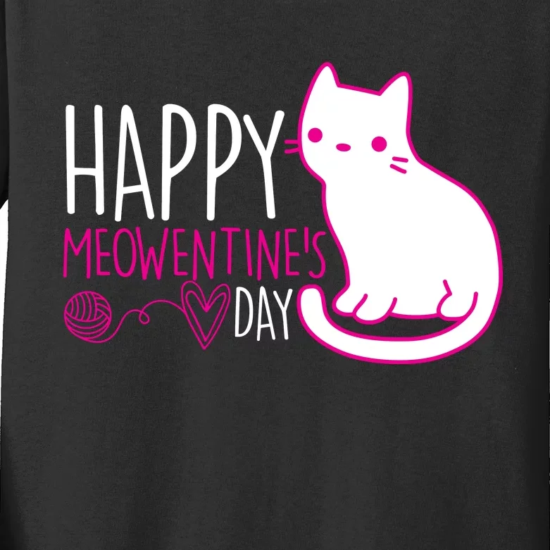 Cute Kitty Cat Valentines Day Meowtines Kids Long Sleeve Shirt