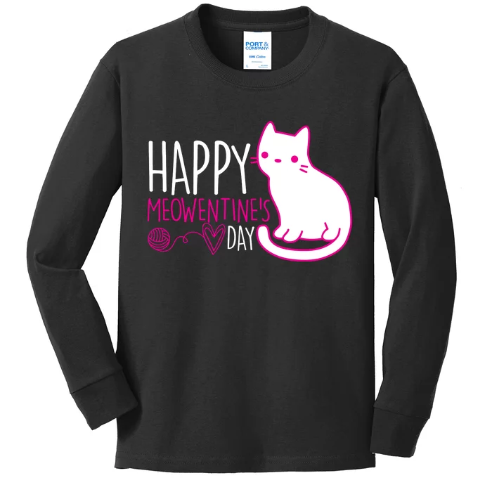 Cute Kitty Cat Valentines Day Meowtines Kids Long Sleeve Shirt