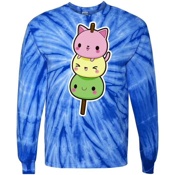 Cute Kitty Dango Ice Cream Cone Tie-Dye Long Sleeve Shirt