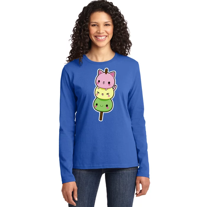 Cute Kitty Dango Ice Cream Cone Ladies Long Sleeve Shirt