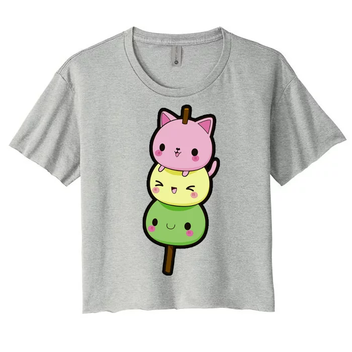 Cute Kitty Dango Ice Cream Cone Women's Crop Top Tee