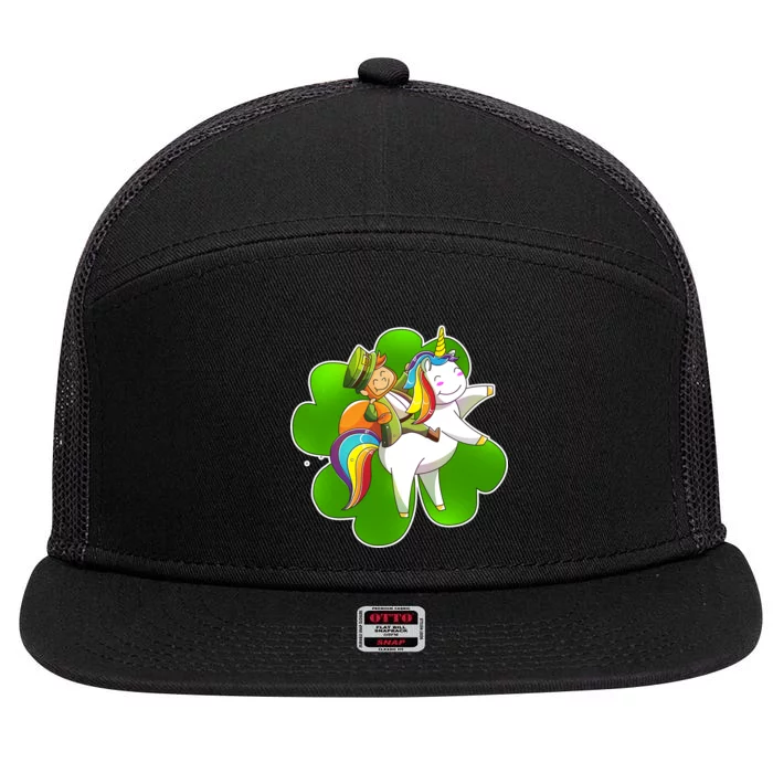 Cute Leprechaun Riding Unicorn 7 Panel Mesh Trucker Snapback Hat